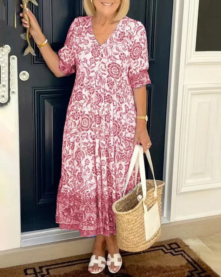 Sophie – Floral Midi Dress with Puff Sleeves