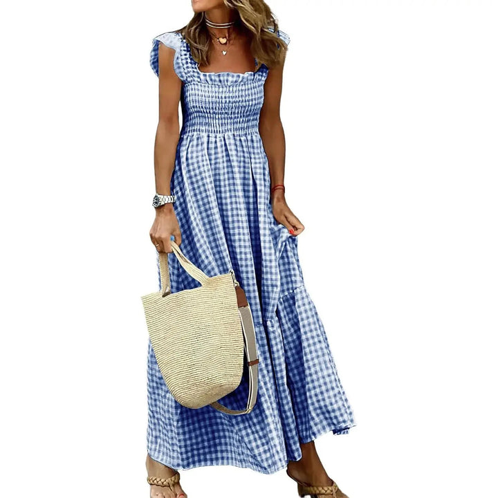 Sandra – Retro Checked Smocked Midi Dress