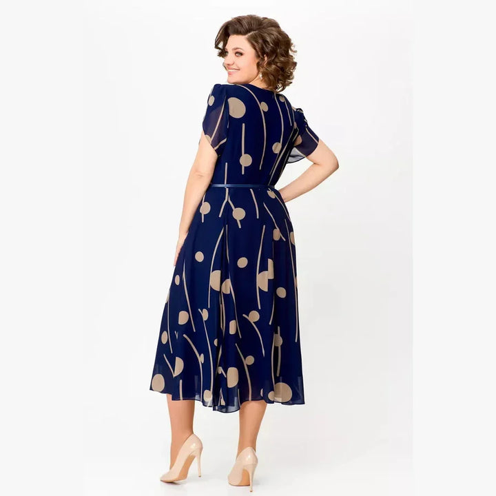 Vivienne – Printed Chiffon Belted Midi Dress
