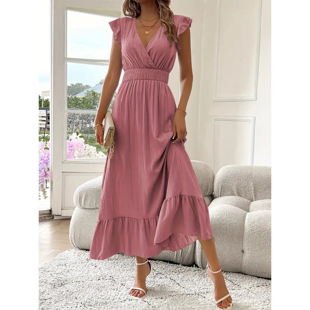 Sheena – Elegant Shirred V-Neck Summer Maxi Dress