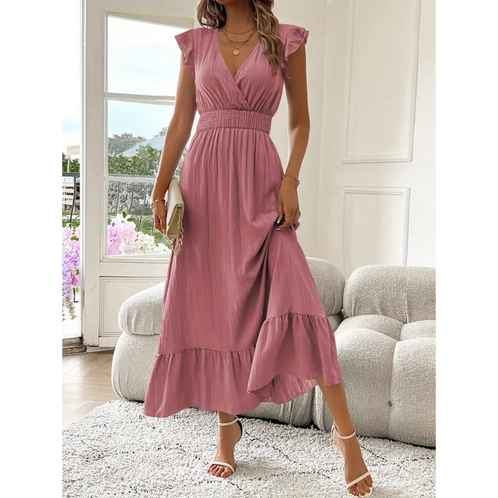 Sheena – Elegant Shirred V-Neck Summer Maxi Dress