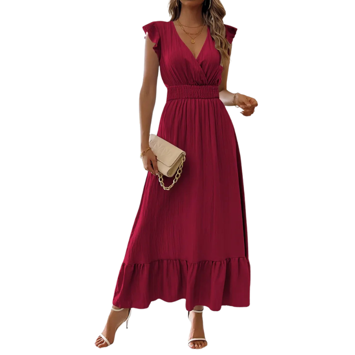 Teresa – Elegant Shirred V-Neck Maxi Dress