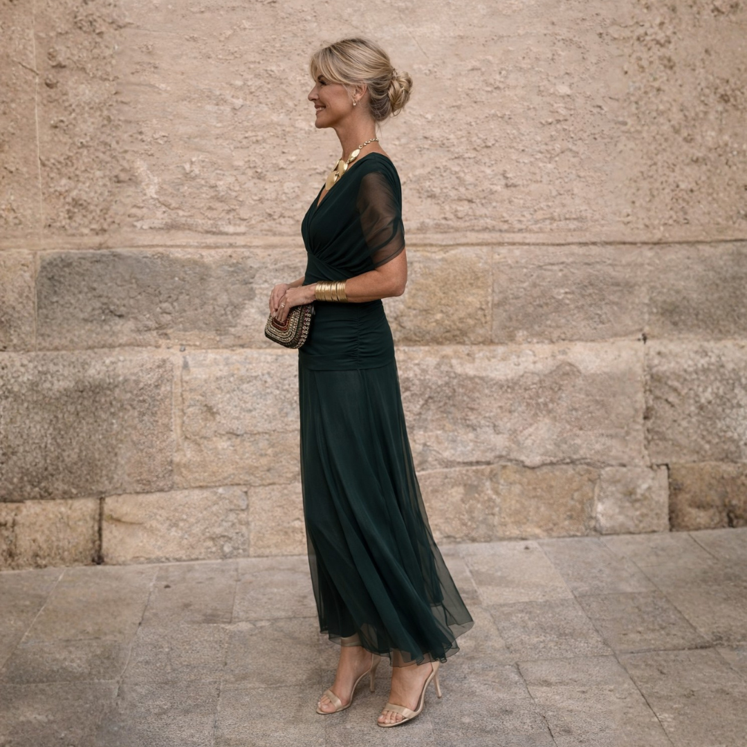 Sheena – Ruched Chiffon Maxi Evening Dress