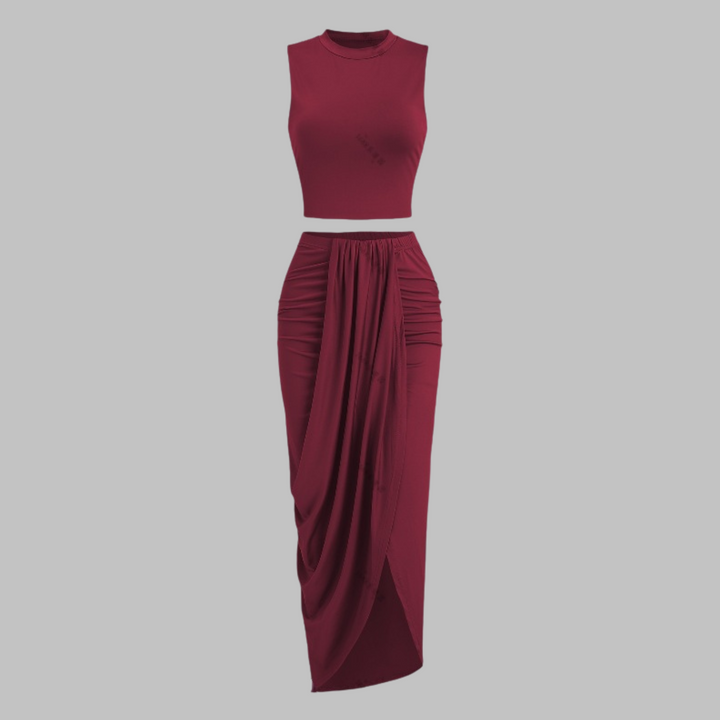 Manuela – Elegant Pleated Slit Long Skirt Set