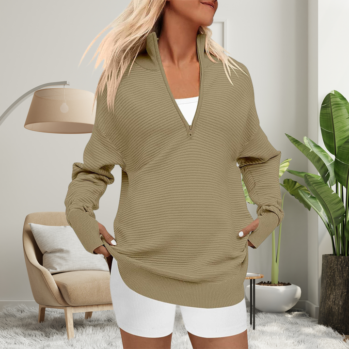 Quinn – Cosy Long Sleeve Quarter Zip Collared Pullover Sweater