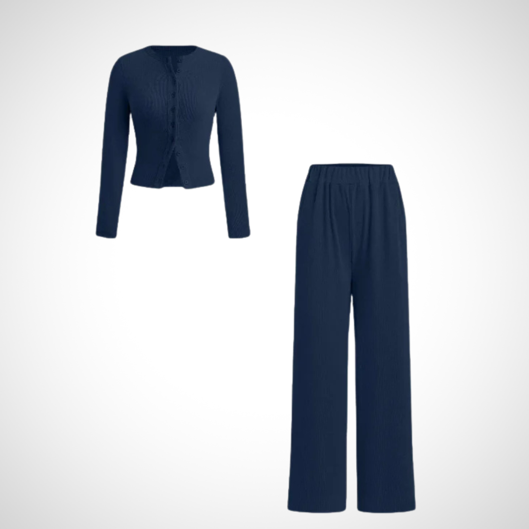 Teresa – Comfy Button Front Long Sleeve Top and Pants Set