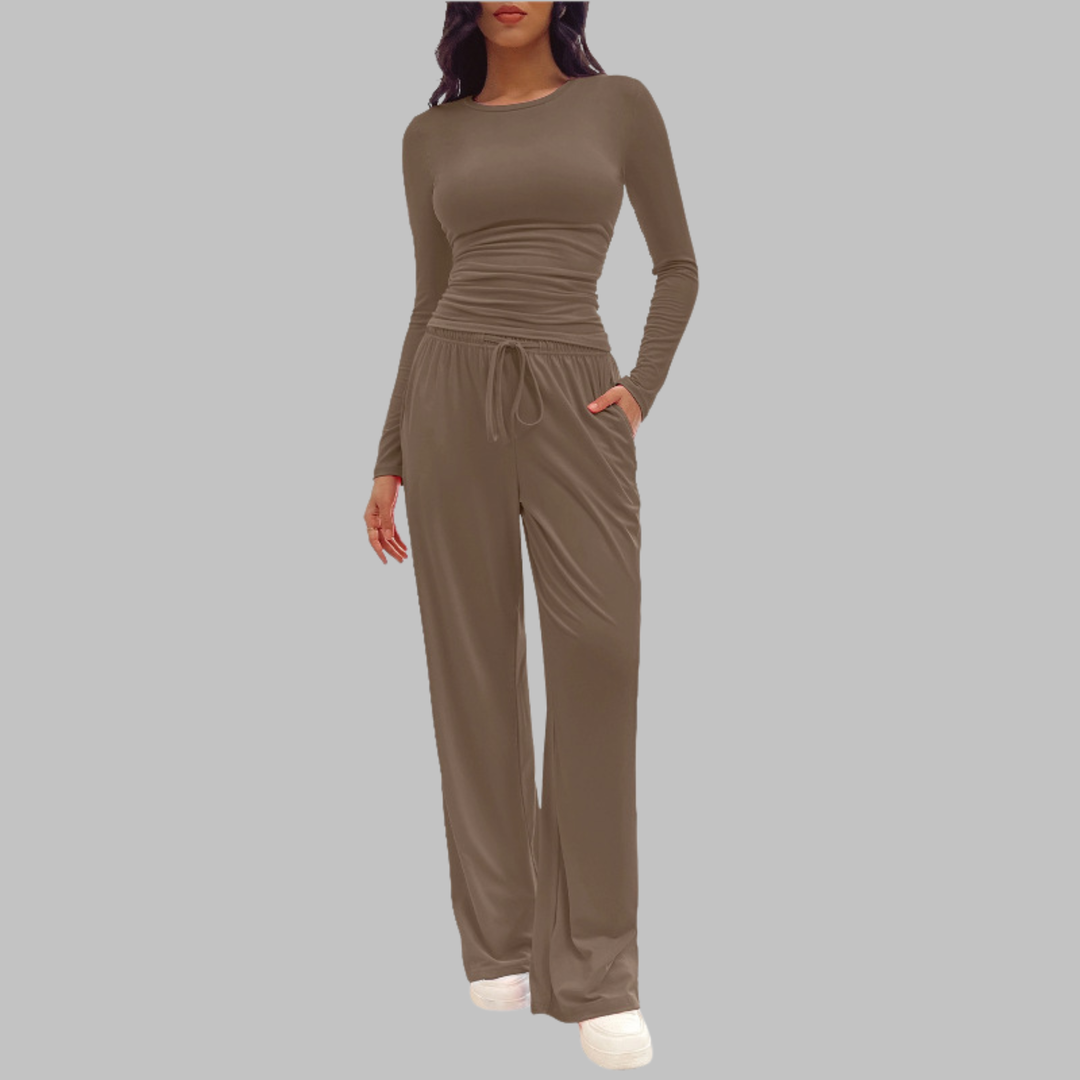 Sonia – Casual Long Sleeve Top and Wide Leg Pants Set