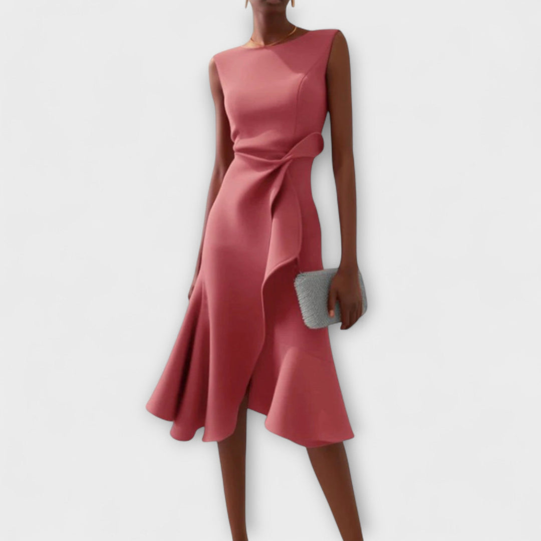 Stephanie – Draped Asymmetric Midi Dress