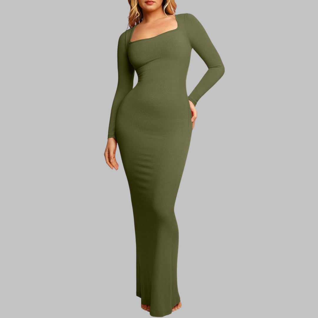 Cheryl – Casual Long Sleeve Built-In Shapewear Midi Dress