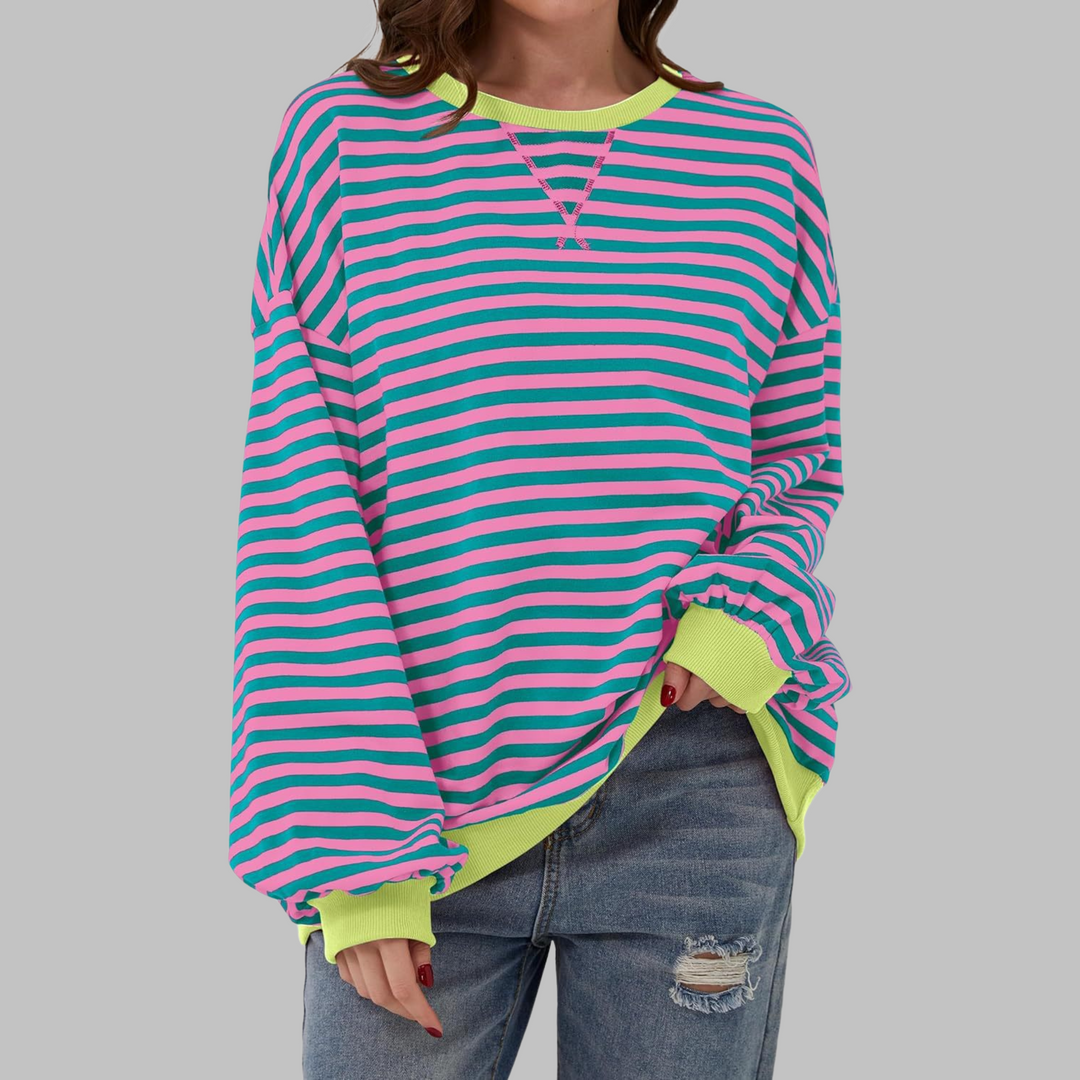 Angela – Casual Long Sleeve Round Neck Striped Shirt