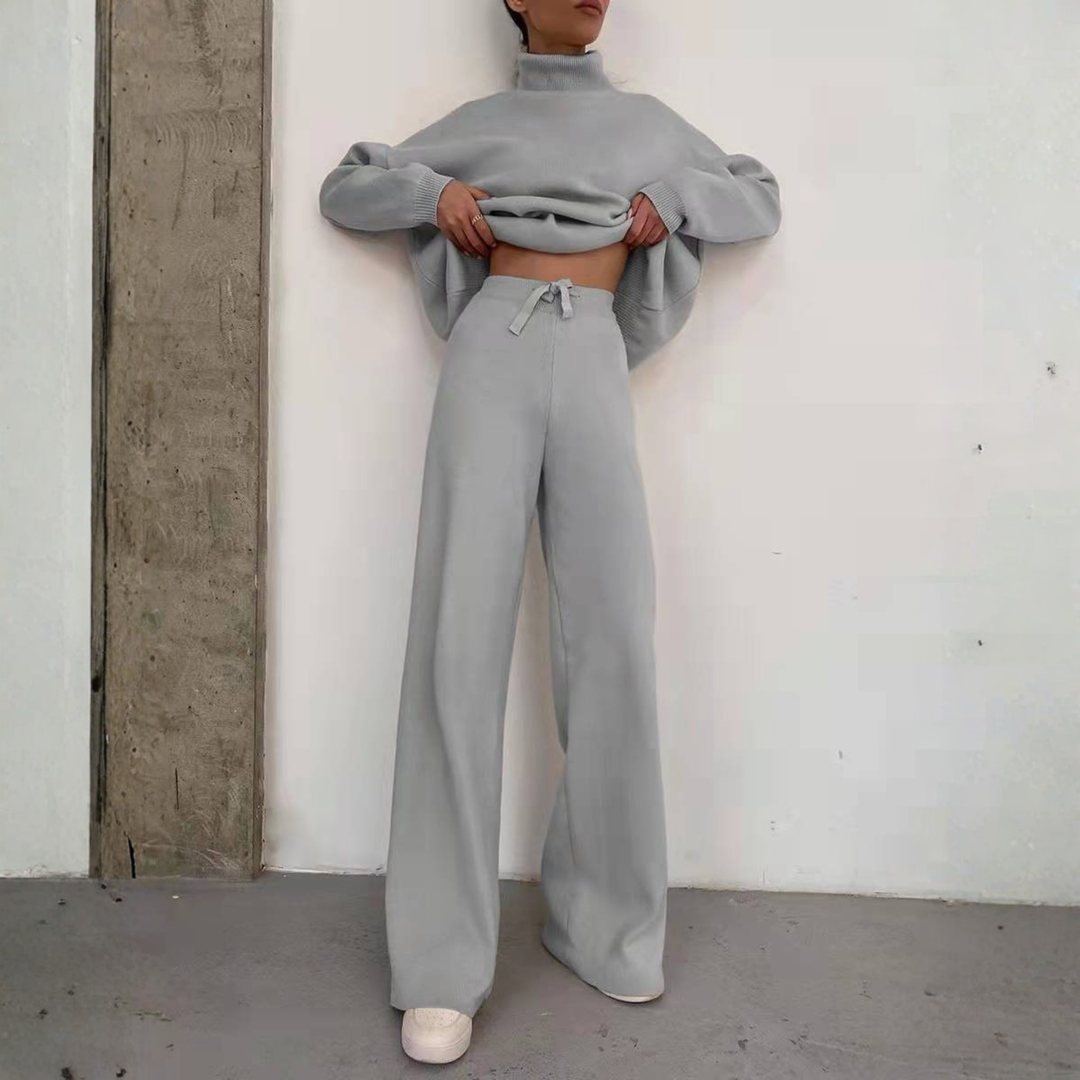 Cynthia – Cozy Long Sleeve Turtleneck Top and Wide Leg Pants Set
