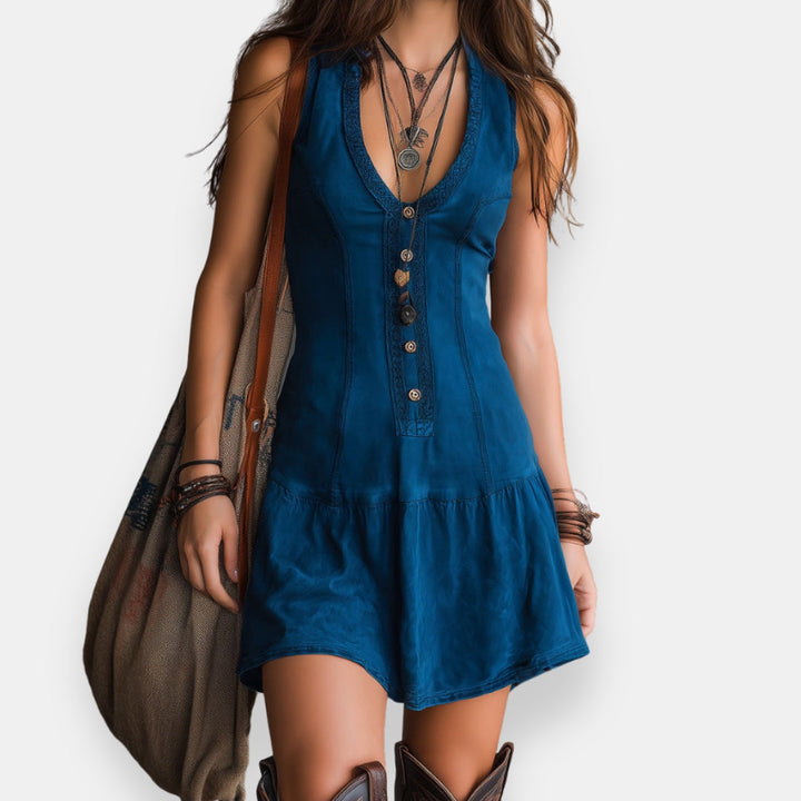 Elaine – Short Boho Button Dress