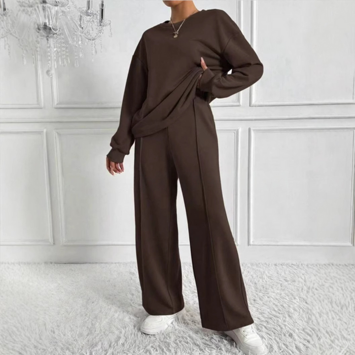 Ethel – Casual Long Sleeve Sweatshirt and High Waist Pants Set