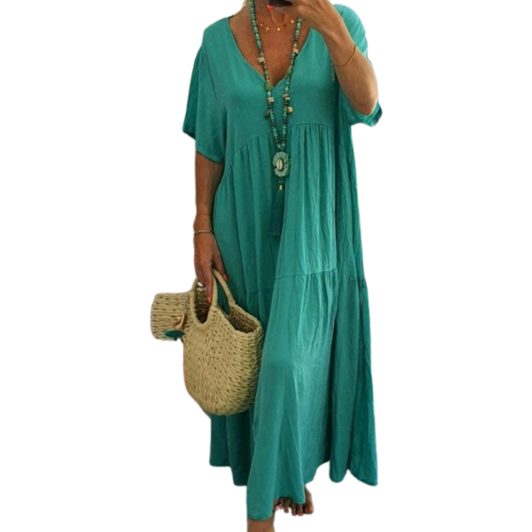 Deirdre – Comfy V-Neck Casual Ruffle Boho Dress