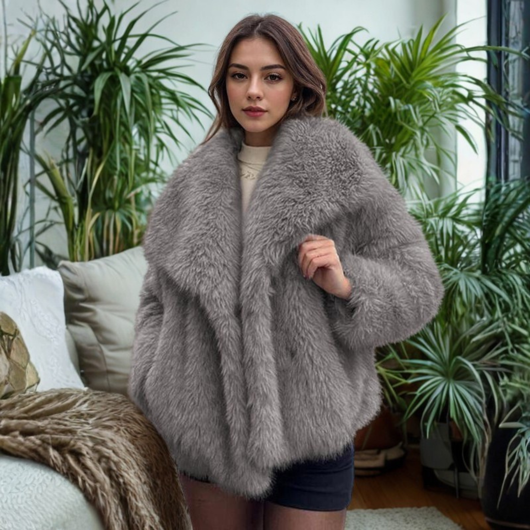 Deirdre – Classy Long Sleeve Collared Fuzzy Coat