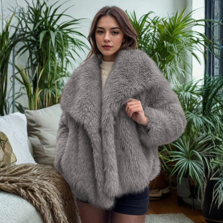 Deirdre – Classy Long Sleeve Collared Fuzzy Coat