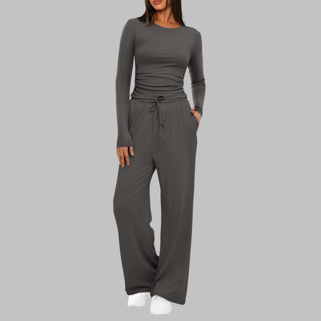 Nancy – Casual Long Sleeve Top and Wide Leg Pants Set