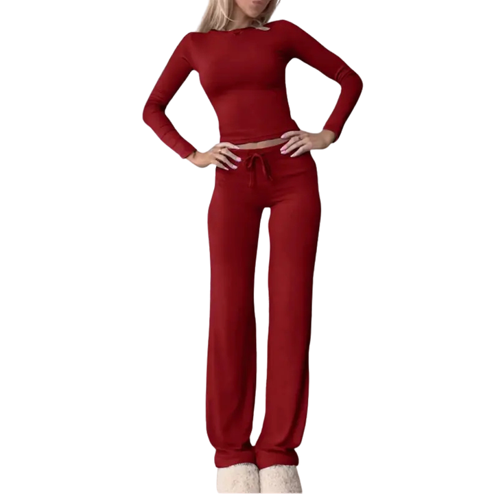 Cecily – Slim Fit Long Sleeve Crop Tee and Pants Matching Set