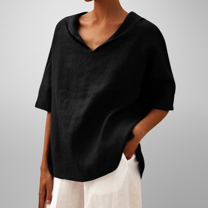 Jean – Casual Button V-Neck Long Sleeve Oversized Blouse