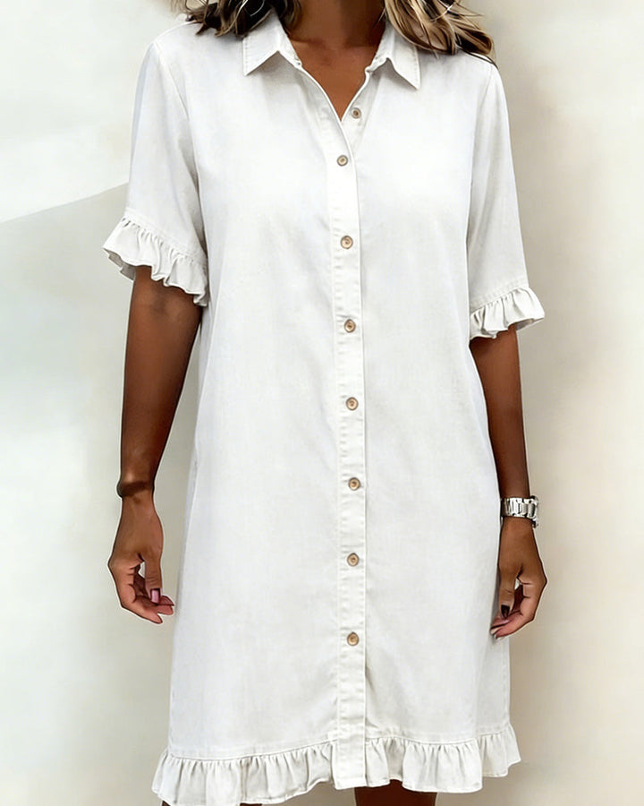 Delaney – Denim Shirt Dress with Ruffle Details
