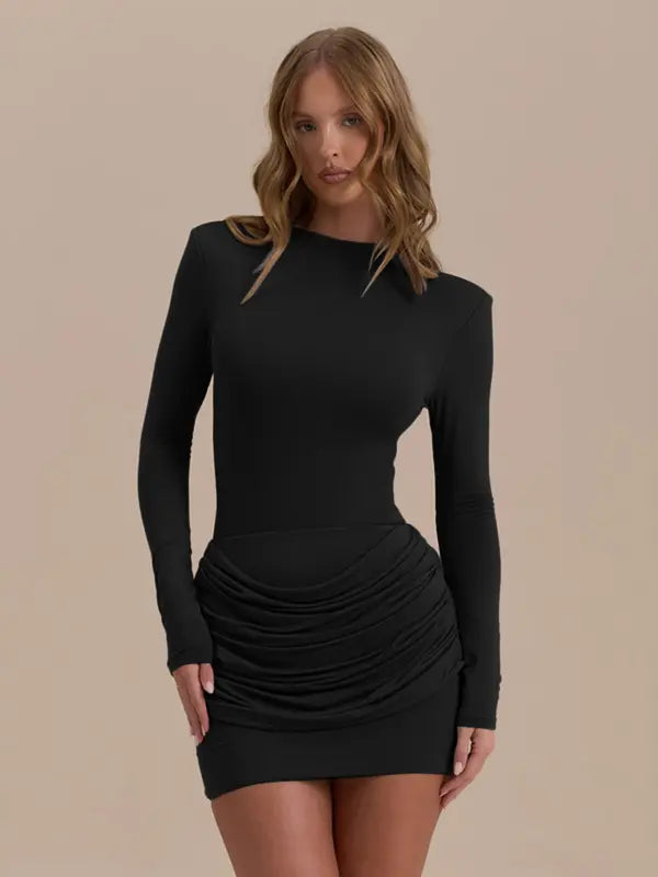 Zerna – Long Sleeve Ruched A-Line Elegant Gown