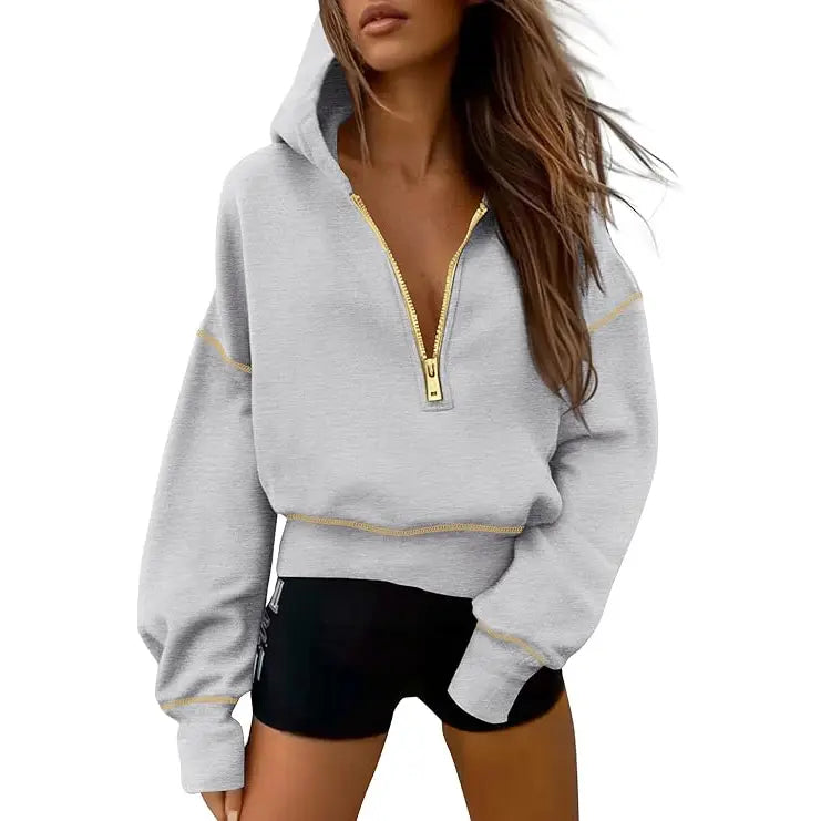 Ethel – Stylish Hooded Zip Sweatshirt with Stitching Detail