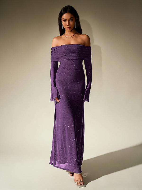 Deirdre – Off-Shoulder Ruched Sequin Bodycon Evening Gown