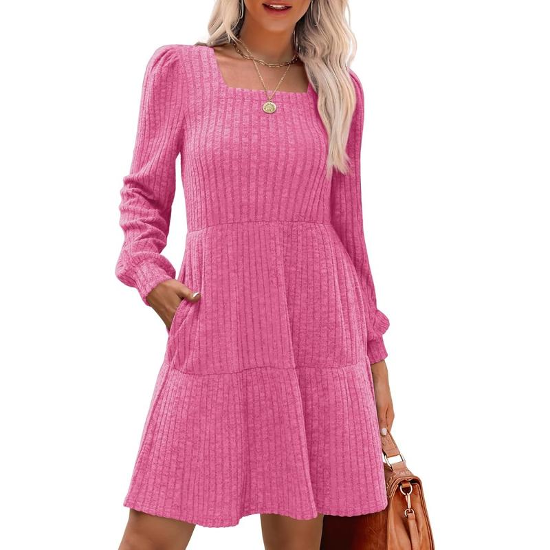 Eliza – Cosy Square Neck Long Sleeve Babydoll Sweater Dress