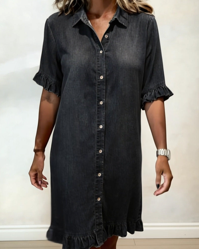 Delaney – Denim Shirt Dress with Ruffle Details