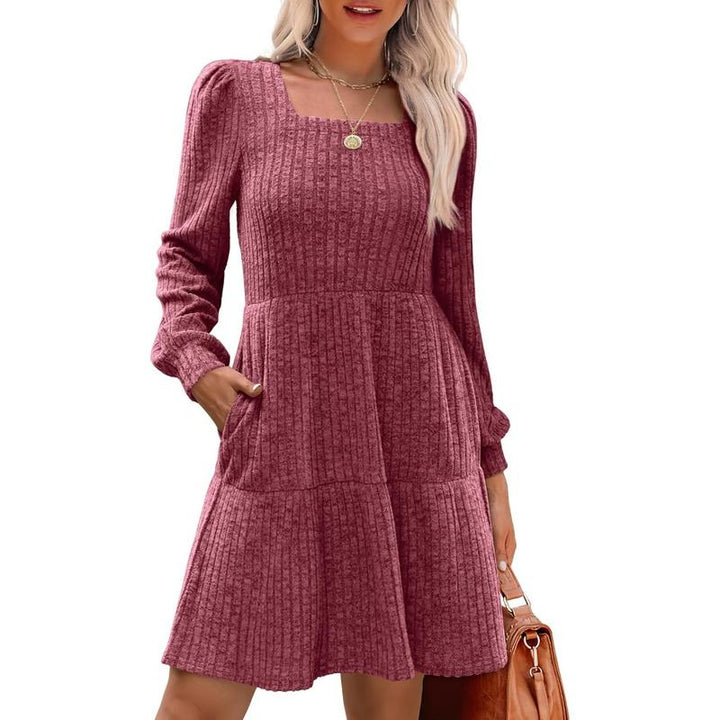 Eliza – Cosy Square Neck Long Sleeve Babydoll Sweater Dress