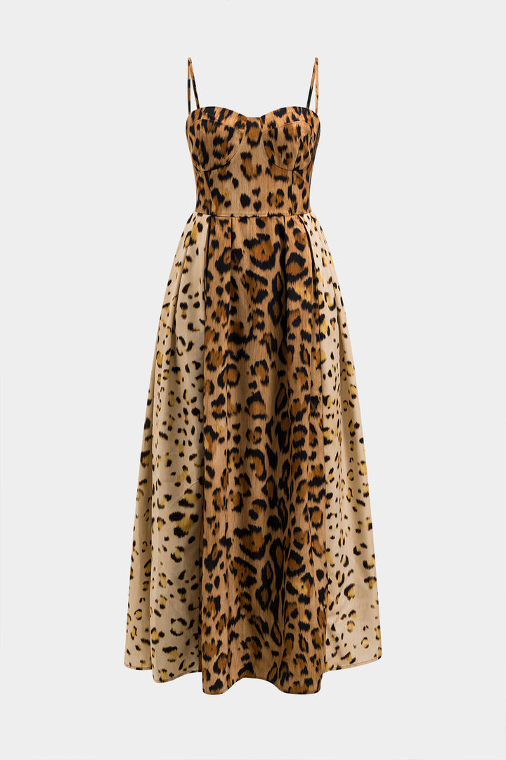 Sally – Bold Leopard Print Midi Dress