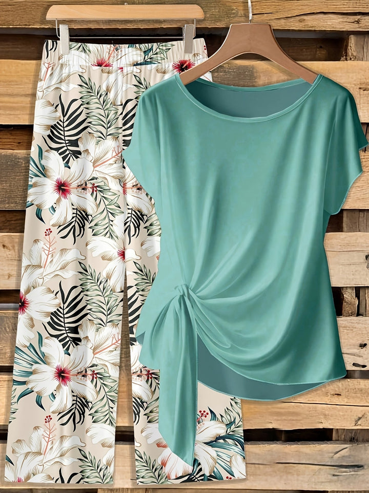 Amalia – Floral Print Top and Wide-Leg Pants Set