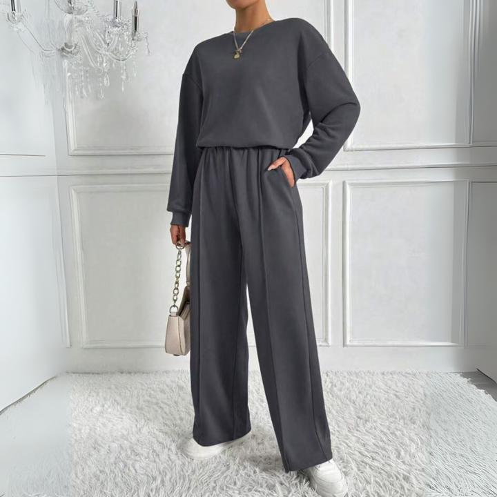 Ethel – Casual Long Sleeve Sweatshirt and High Waist Pants Set
