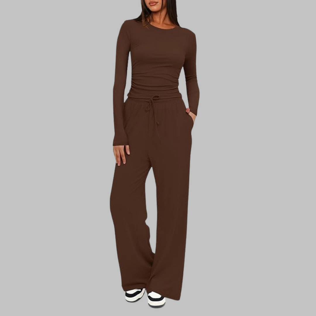 Nancy – Casual Long Sleeve Top and Wide Leg Pants Set
