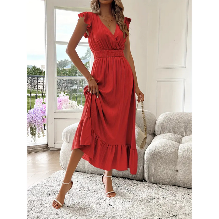 Sheena – Elegant Shirred V-Neck Summer Maxi Dress