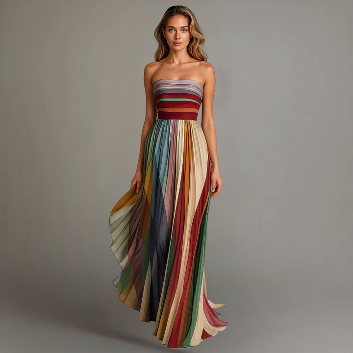 Audrey – Strapless Colourful Pleated Summer Maxi Dress