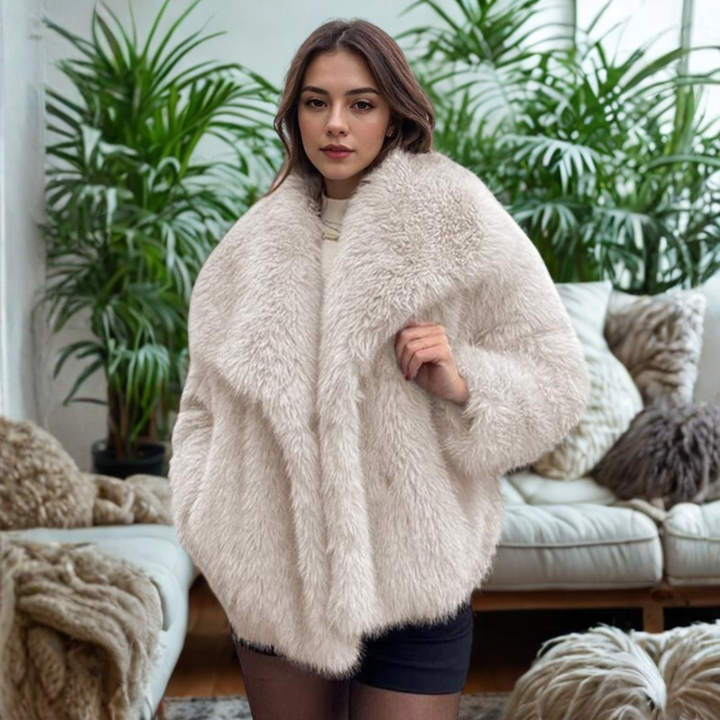 Deirdre – Classy Long Sleeve Collared Fuzzy Coat