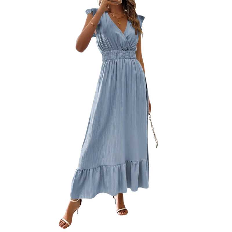 Teresa – Elegant Shirred V-Neck Maxi Dress