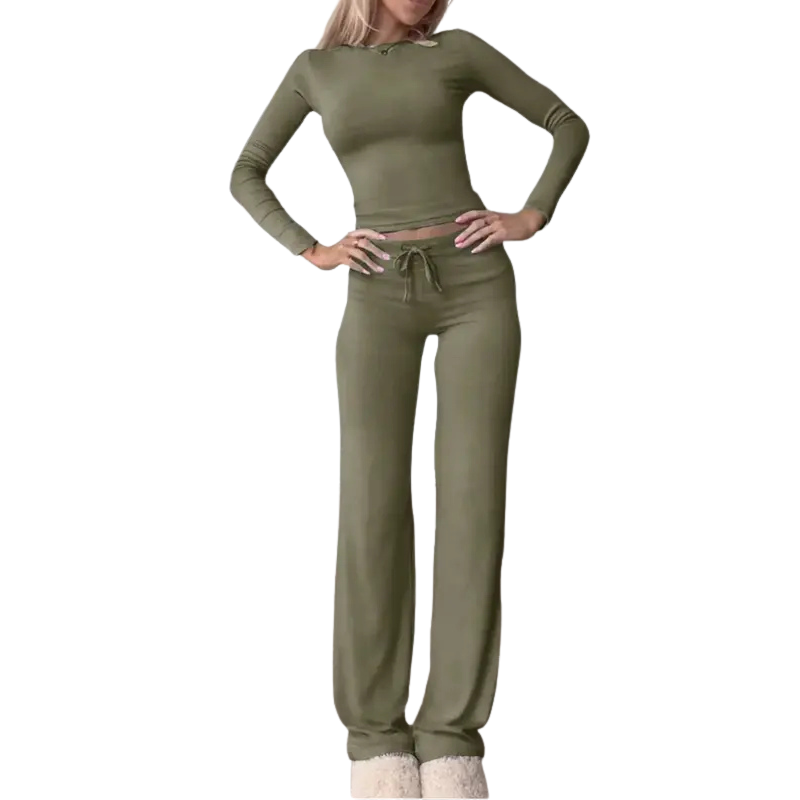 Cecily – Slim Fit Long Sleeve Crop Tee and Pants Matching Set