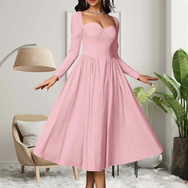 Cheryl – Elegant Heart Neckline Long Sleeve A-Line Maxi Dress