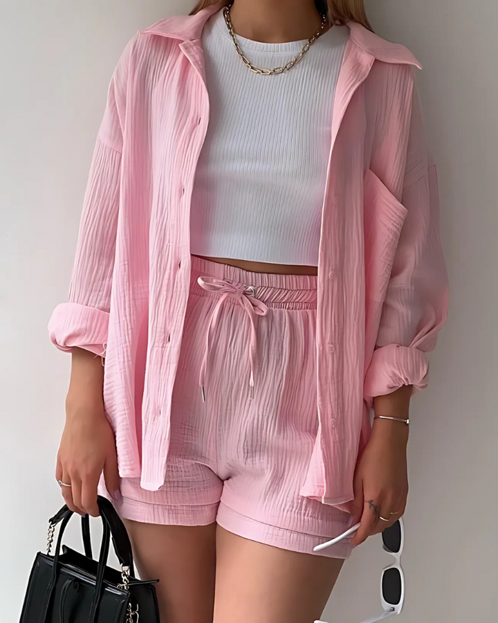 Vera – Modern Button-Up Shorts Set