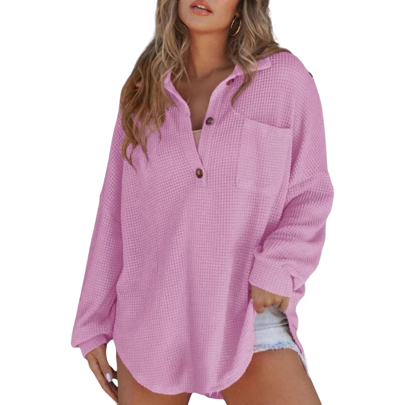 Kathryn – Casual Lightweight Button V-Neck Tunic Blouse