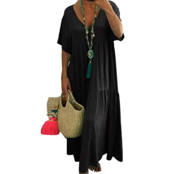Deirdre – Comfy V-Neck Casual Ruffle Boho Dress