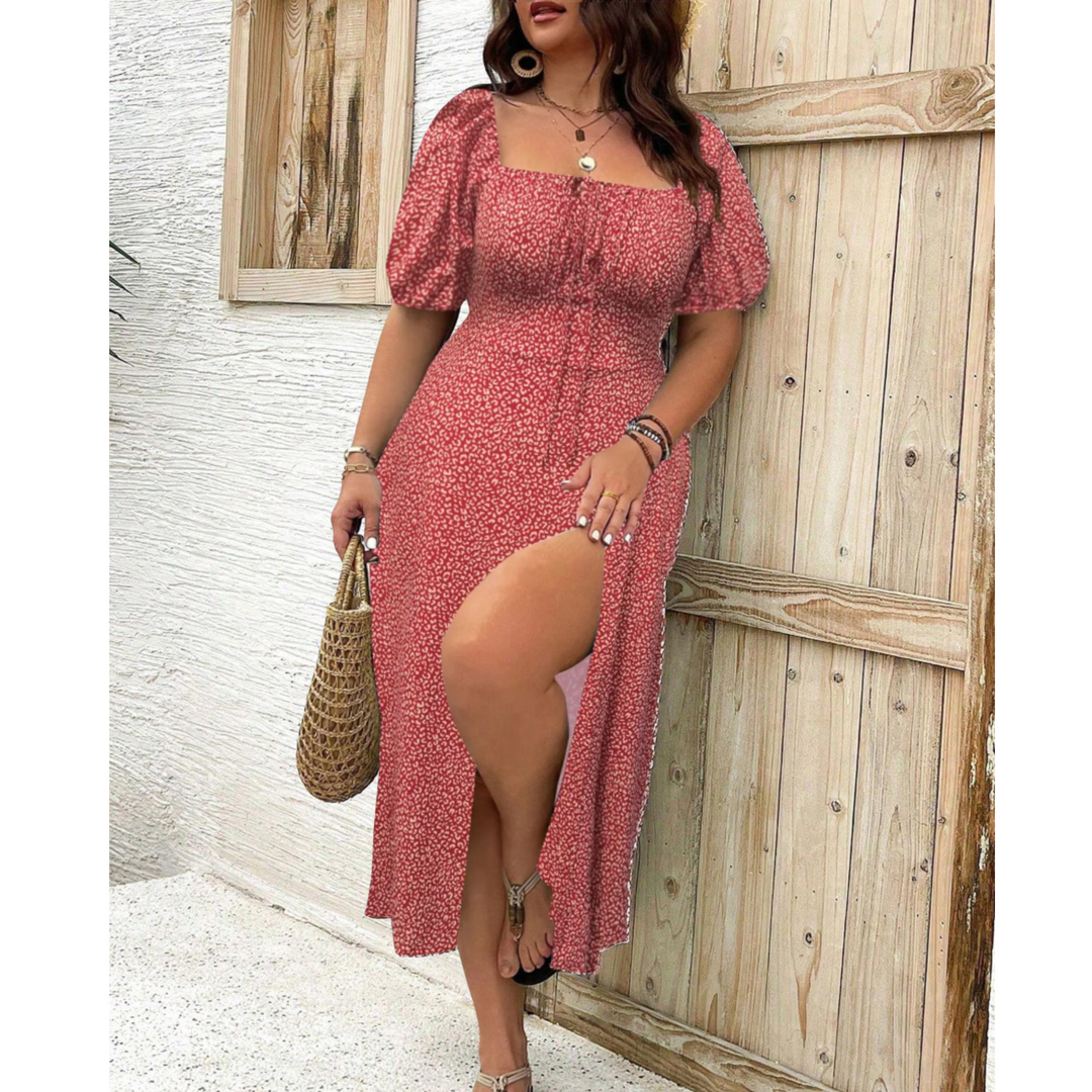 Isobel – Classy Plus Size Puff Sleeve Maxi Dress