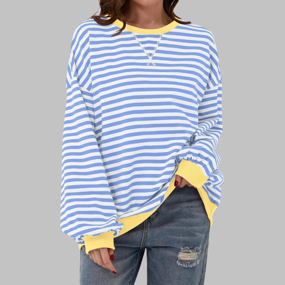 Angela – Casual Long Sleeve Round Neck Striped Shirt