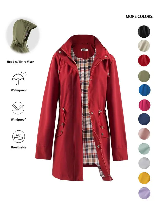 Sarah – Casual Drawstring Zip Up Hooded Trench Coat