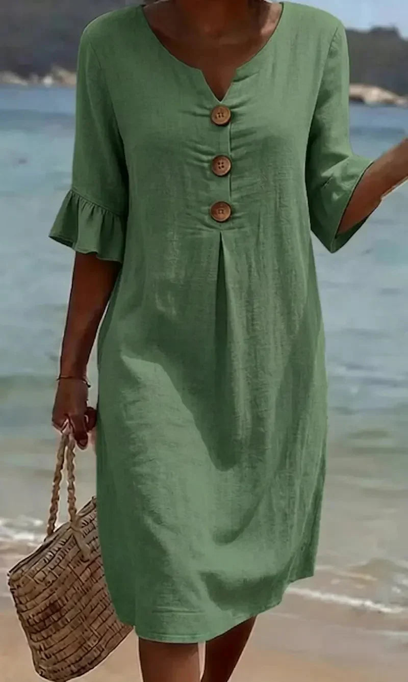 Wanesa – Relaxed Button-Front Midi Dress
