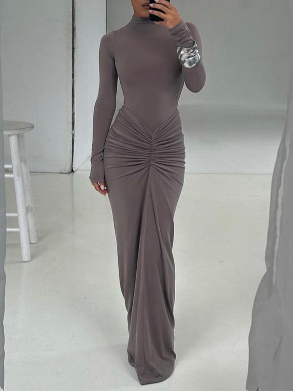 Betty – Classy Ruched Long Sleeve Mock Bodycon Maxi Dress