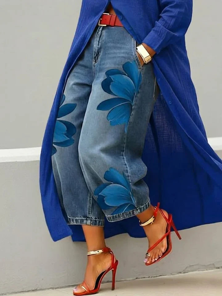 Sylvia – Linen Shirt Dress and Floral Jeans Set