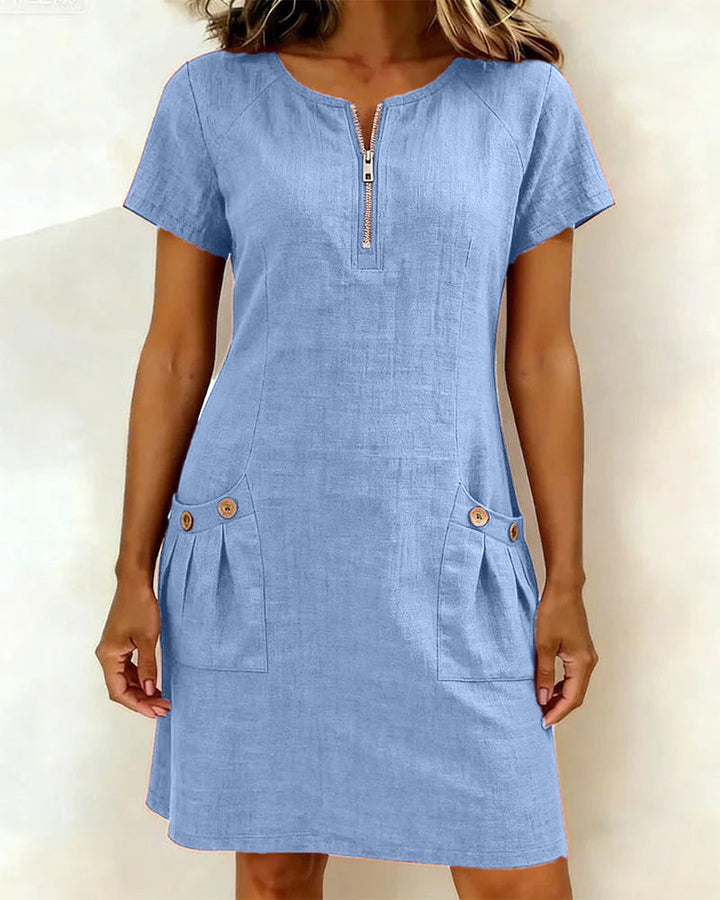 Wendy – Zip Neck Linen Mini Dress